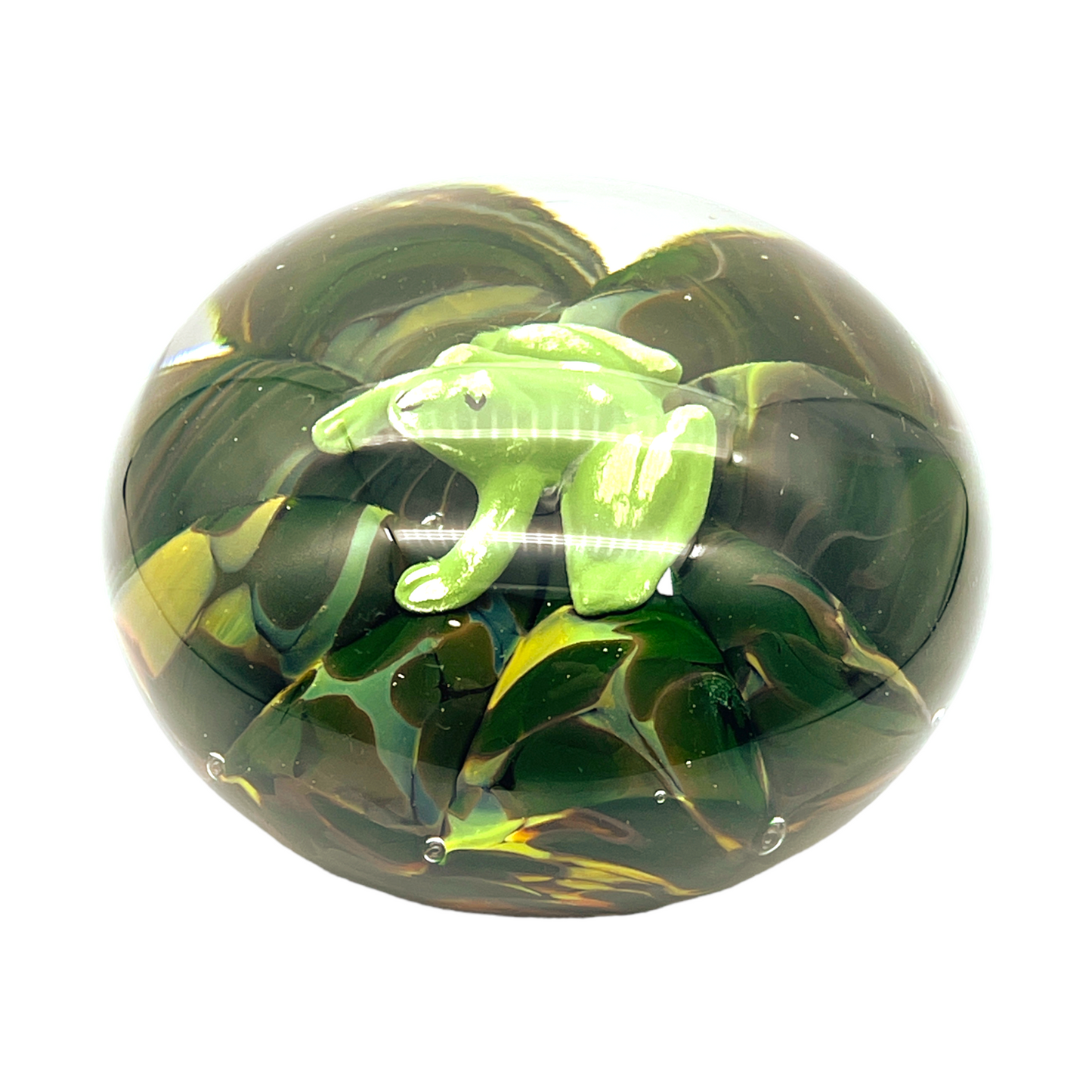 Maude and Bob St Clair Paperweight - Lilly & Frog - Vintage 1971 - 2.5"