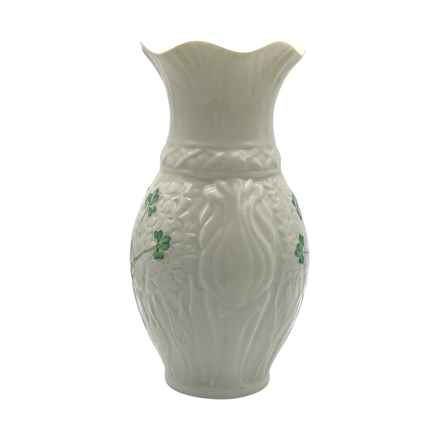 Belleek - 4 Clover Blarney Woolen Mills Vase - Ninth Mark - 7"