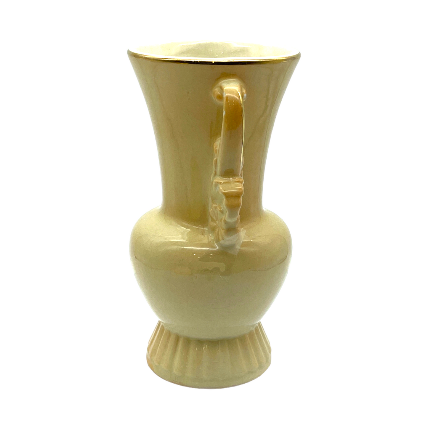 Royal Copley - Cream & Gold Trim With Floral Handle Vase - Vintage - 6.25"