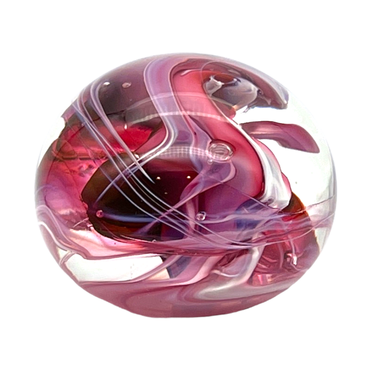 Free State Art Glass - Red Swirl Paperweight - Signed 1998 - 2.5"