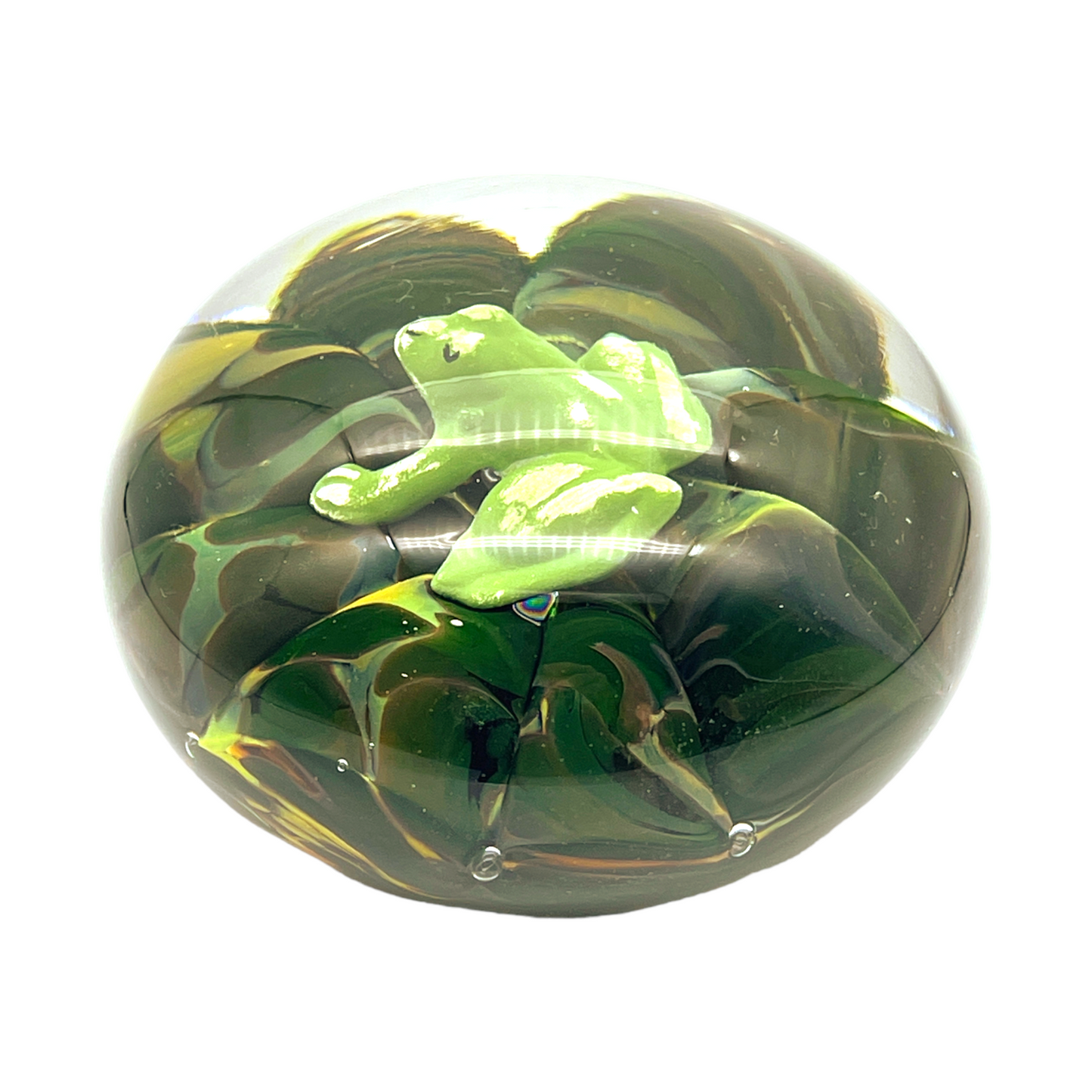 Maude and Bob St Clair Paperweight - Lilly & Frog - Vintage 1971 - 2.5"