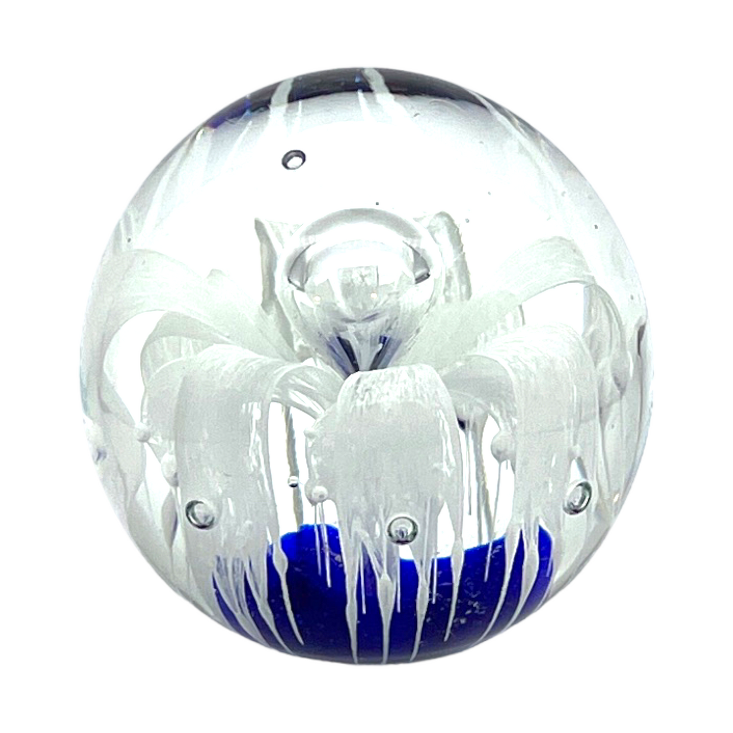 Murano Art Glass - Cobalt Blue & Thick Tracing Bubble Paperweight - 3.5"