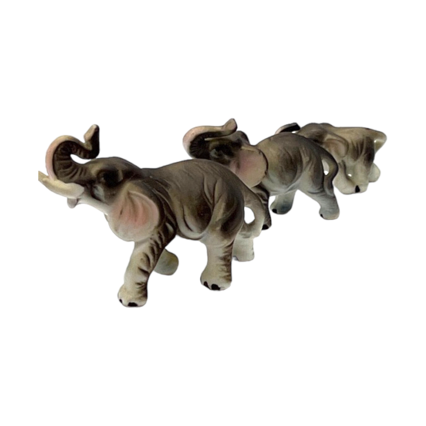 Porcelain - Elephant Family - Vintage - 3"