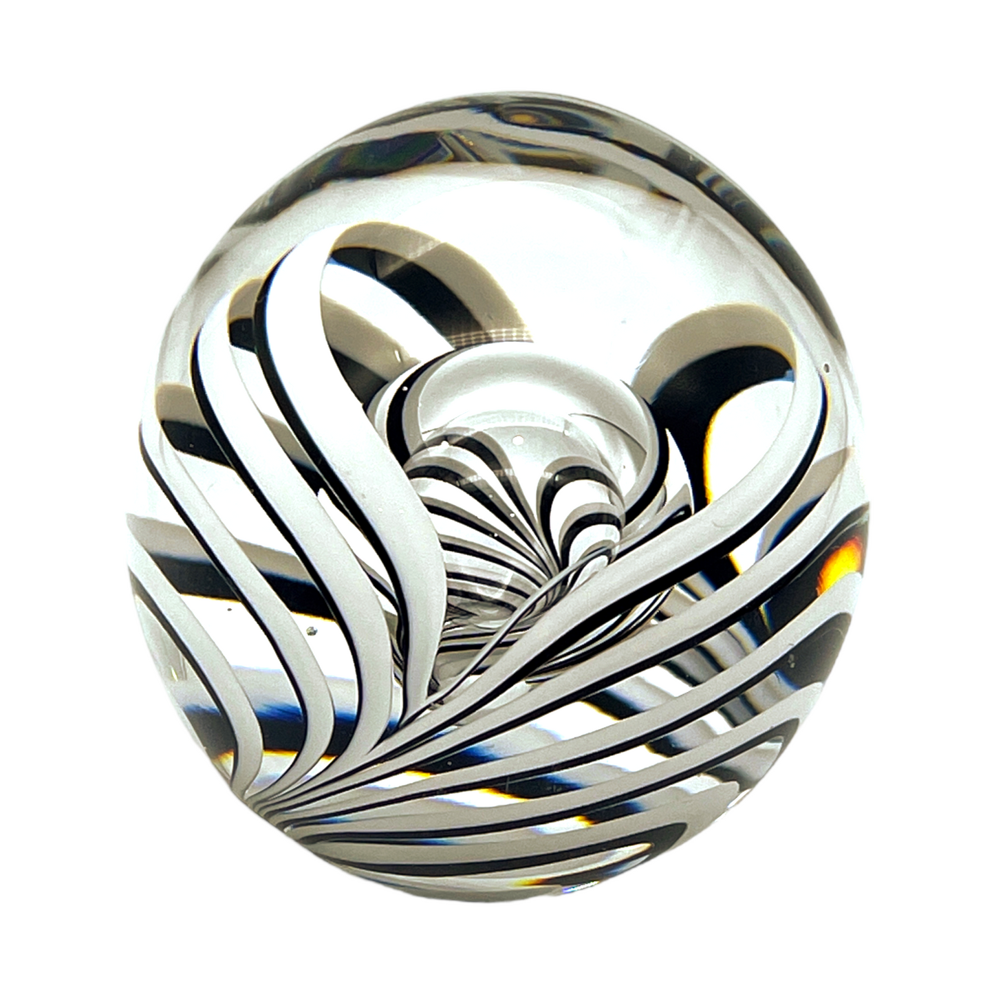 Studio Ahus Paperweight - Black & White Swirl With Bubble - Signed - Vintage 1983 - 3.5"