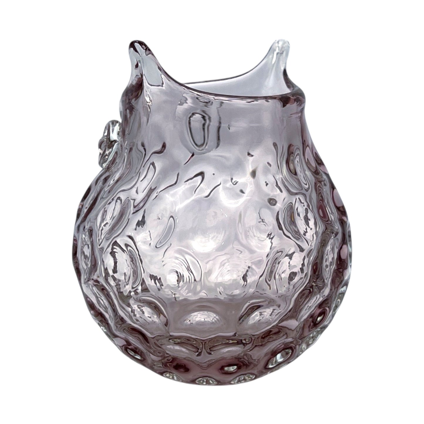 Hand Blown - Amethyst Art Glass Owl Vase - Vintage - 6.25"