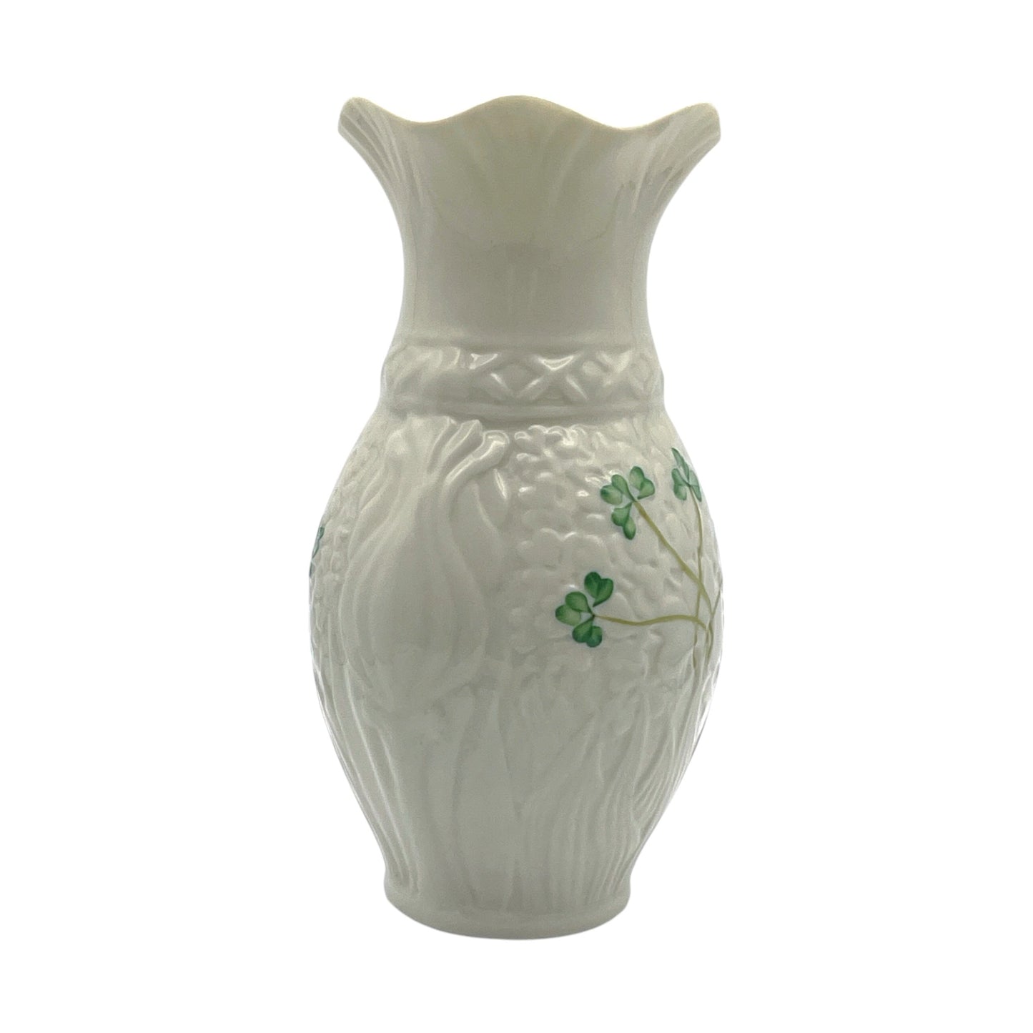 Belleek - 4 Clover Blarney Woolen Mills Vase - Ninth Mark - 7"