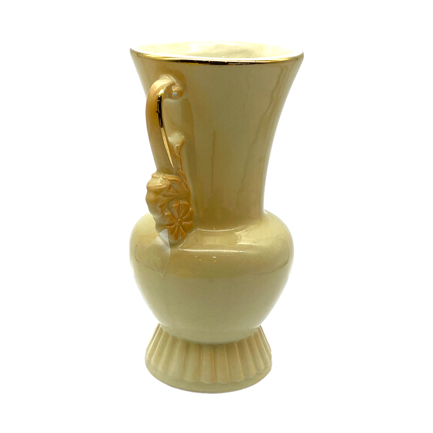 Royal Copley - Cream & Gold Trim With Floral Handle Vase - Vintage - 6.25"