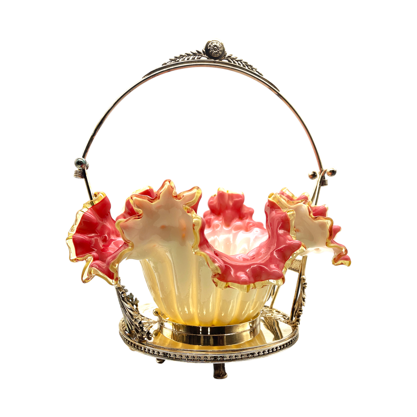 Opalescent Elegance: Cranberry Cased Glass Bridal Basket
