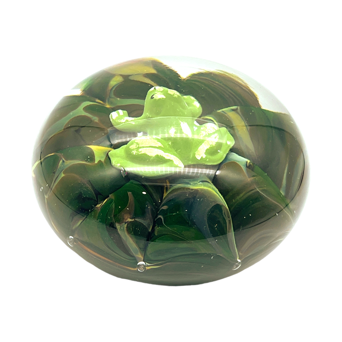 Maude and Bob St Clair Paperweight - Lilly & Frog - Vintage 1971 - 2.5"