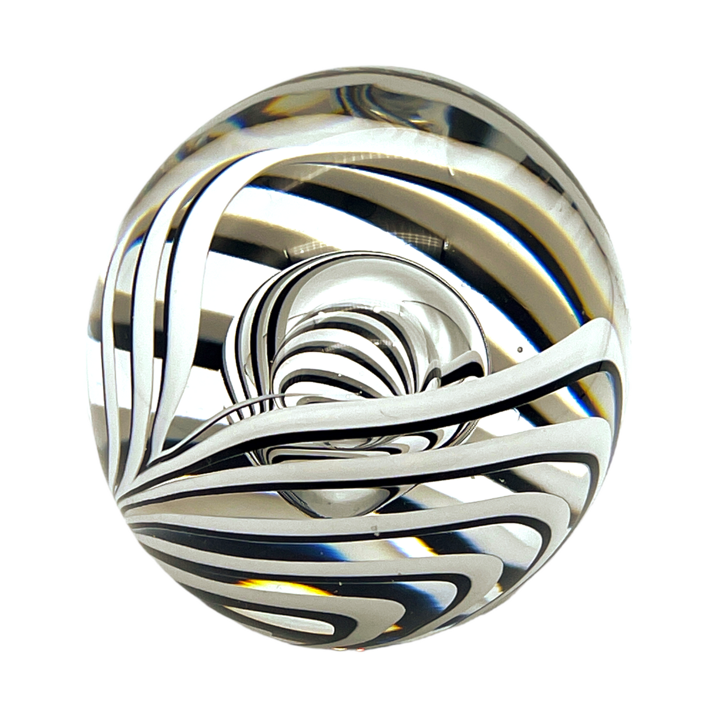 Studio Ahus Paperweight - Black & White Swirl With Bubble - Signed - Vintage 1983 - 3.5"