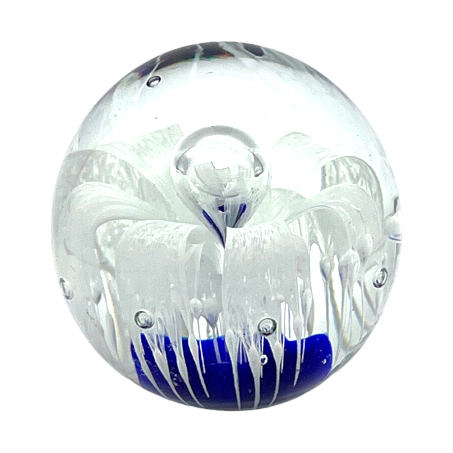 Murano Art Glass - Cobalt Blue & Thick Tracing Bubble Paperweight - 3.5"