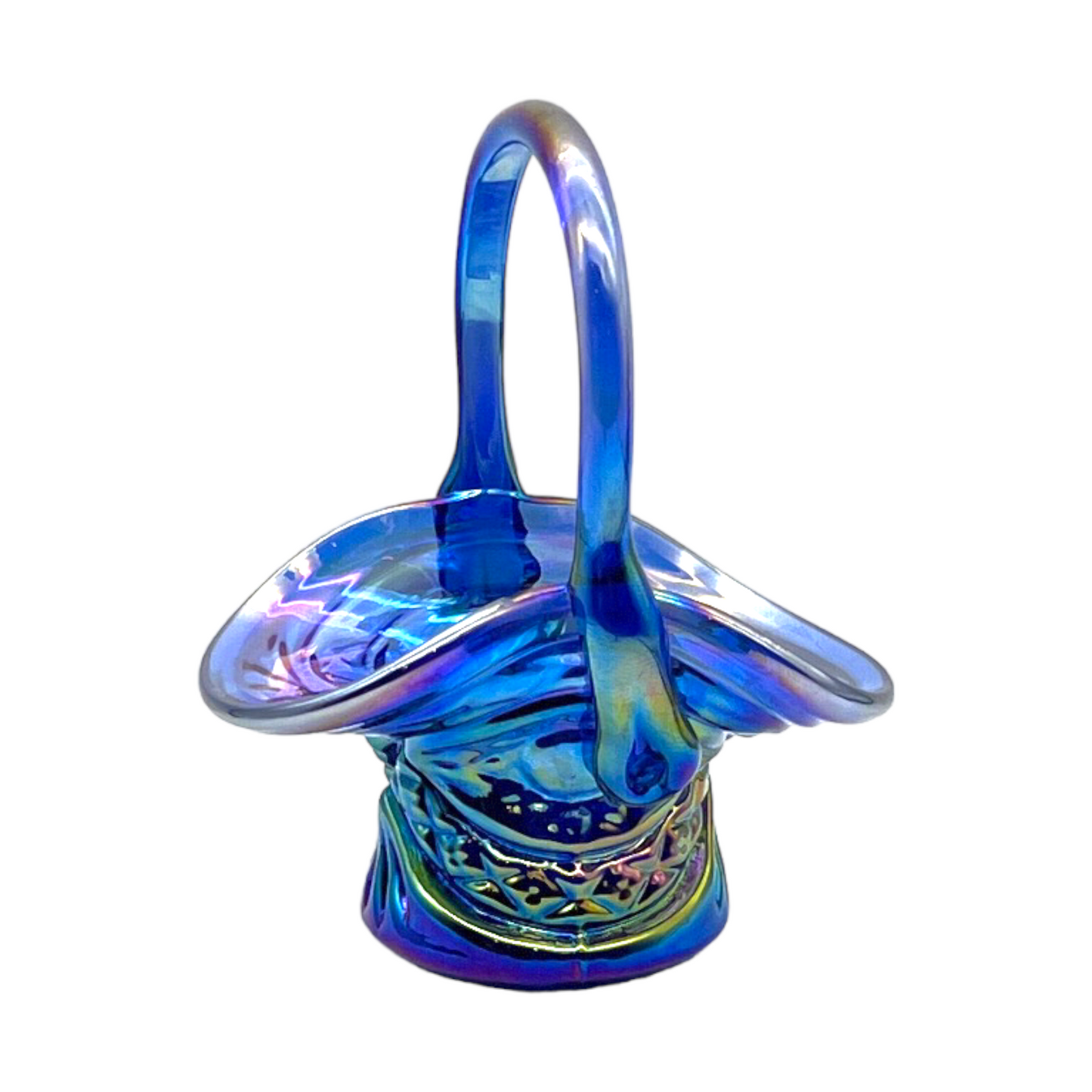 Fenton Art Glass - Blue Carnaval Glass Basket - 5"