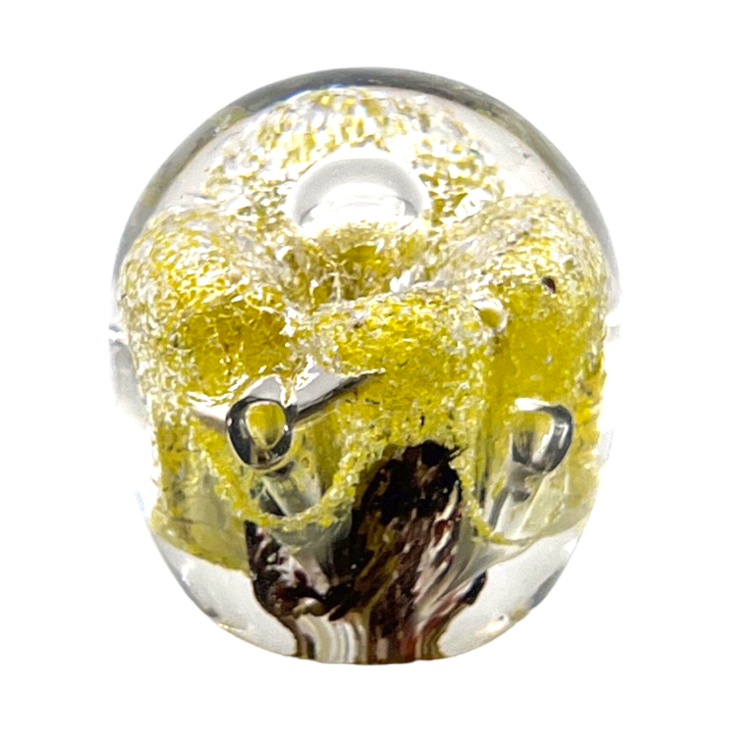 Murano Art Glass - Gold & Bubble Paperweight - 3.5"