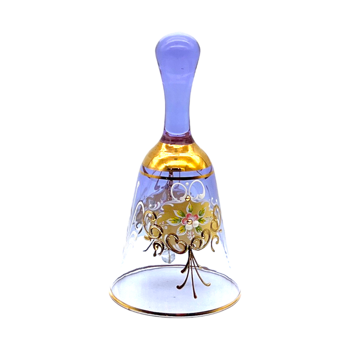 Murano Art Glass - 1930-1950s Era Hand Blown Italian Floral & Gilt Glass Bell in 24k Accent - 6"