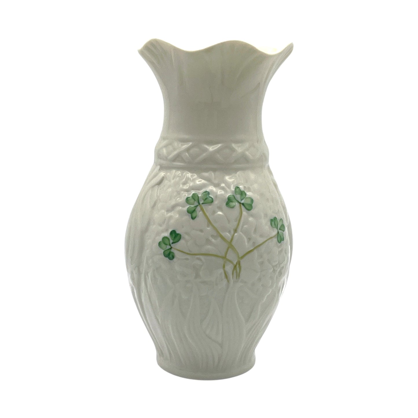 Belleek - 4 Clover Blarney Woolen Mills Vase - Ninth Mark - 7"