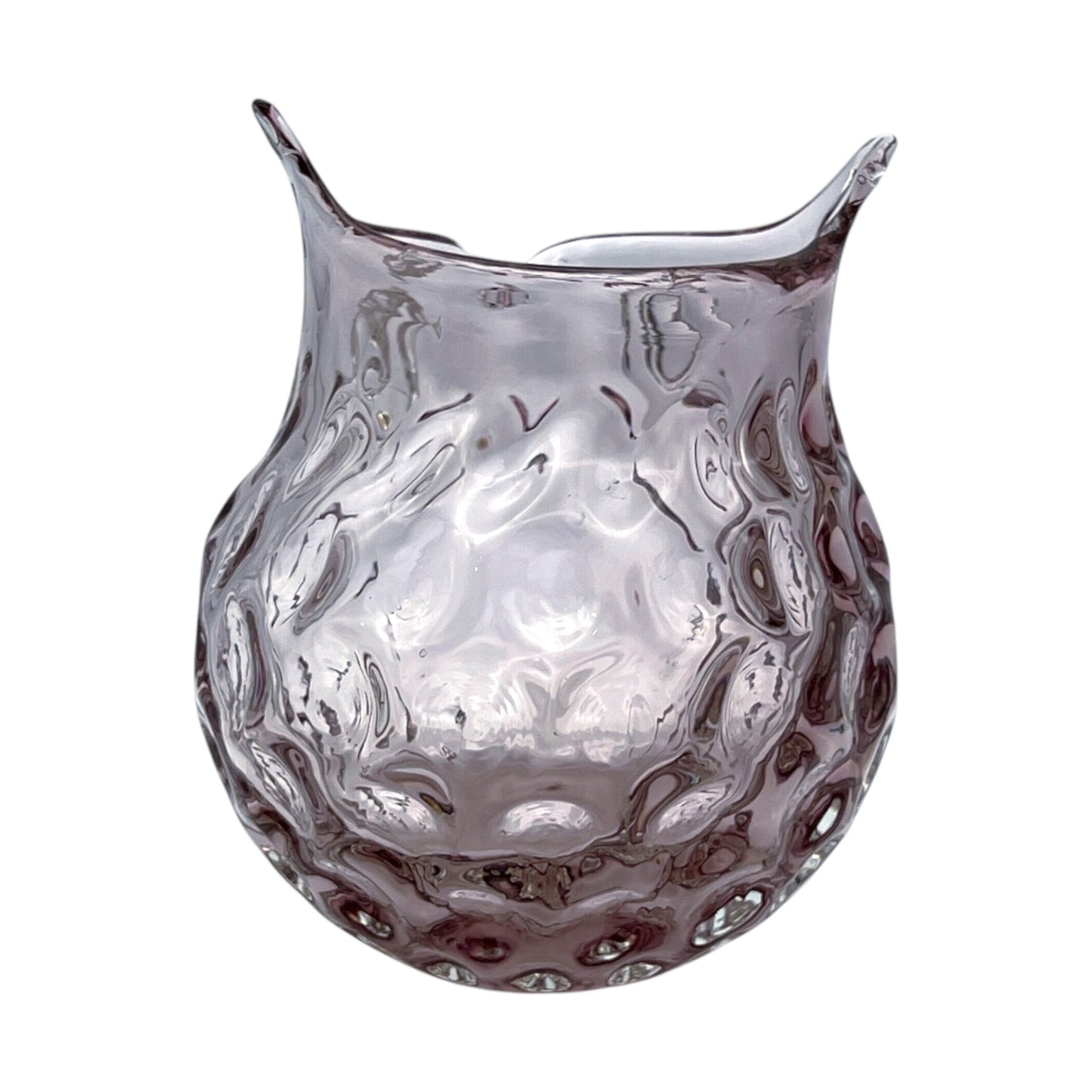 Hand Blown - Amethyst Art Glass Owl Vase - Vintage - 6.25"