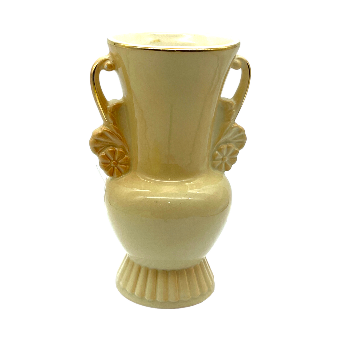 Royal Copley - Cream & Gold Trim With Floral Handle Vase - Vintage - 6.25"