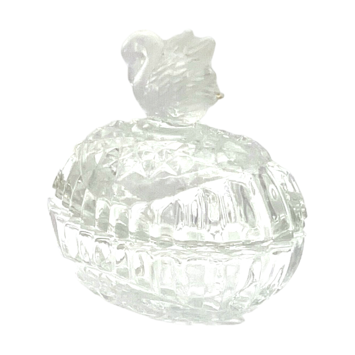 Pressed Glass Trinket Box With Frosted Swan - Vintage  3.5"