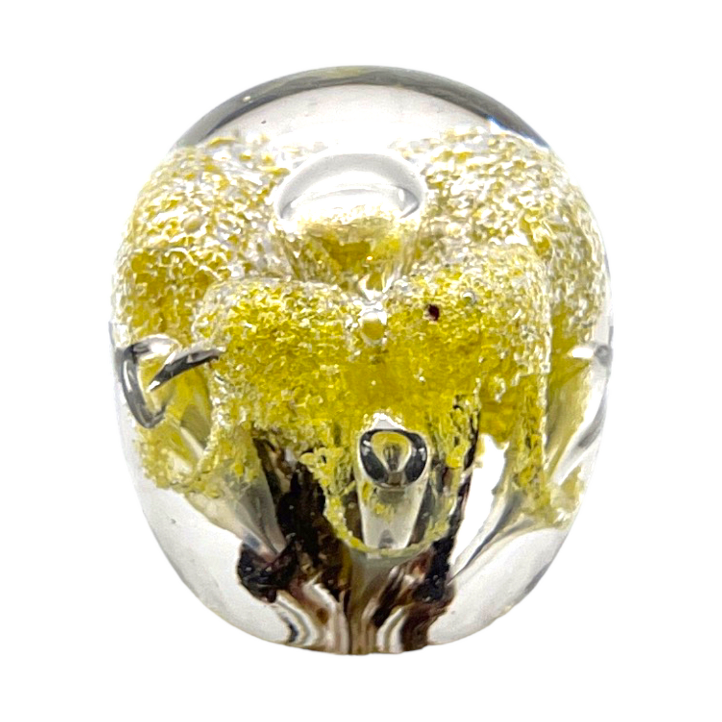 Murano Art Glass - Gold & Bubble Paperweight - 3.5"