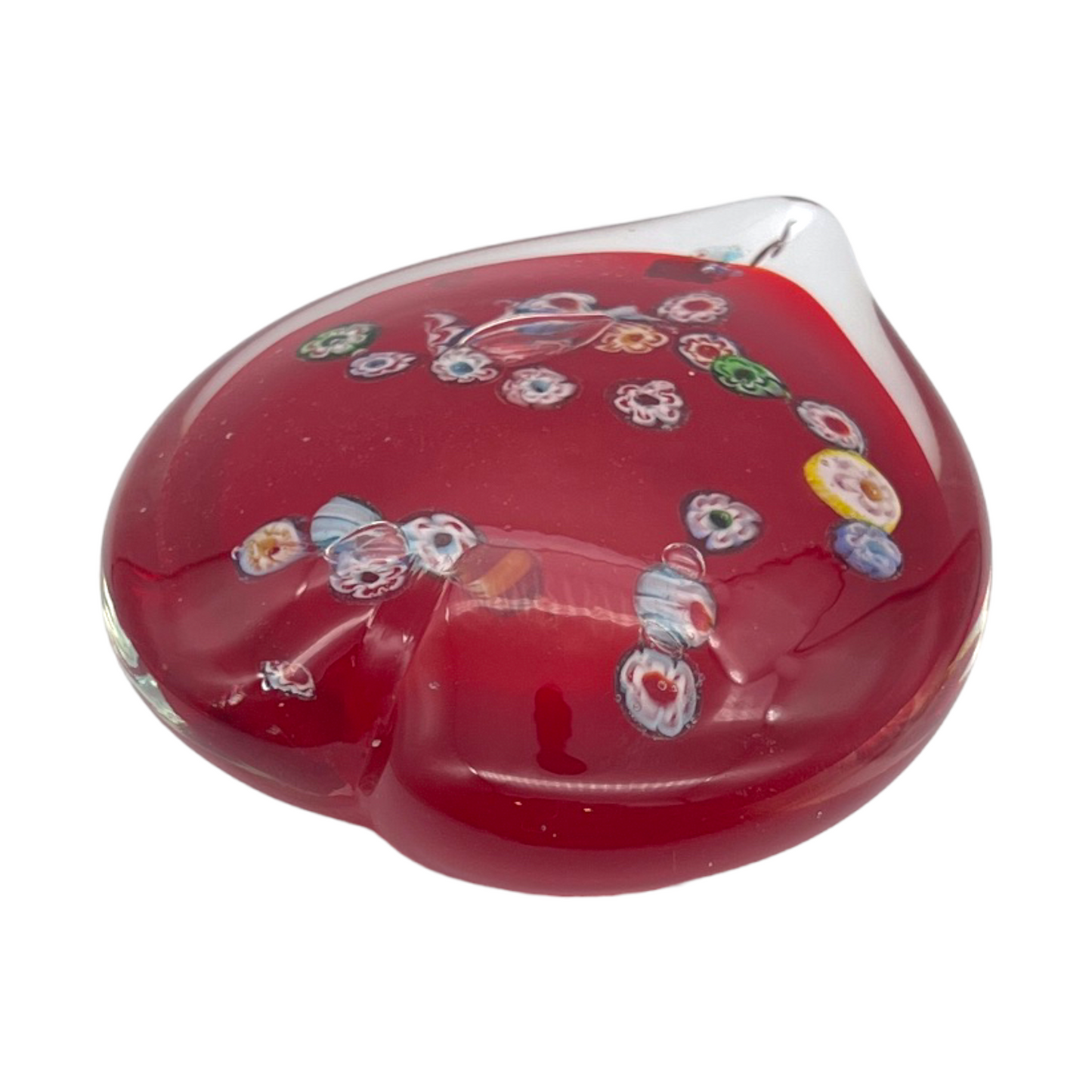 Captivating Artistry: Vibrant Millefiori Heart Paperweight - 1.5"