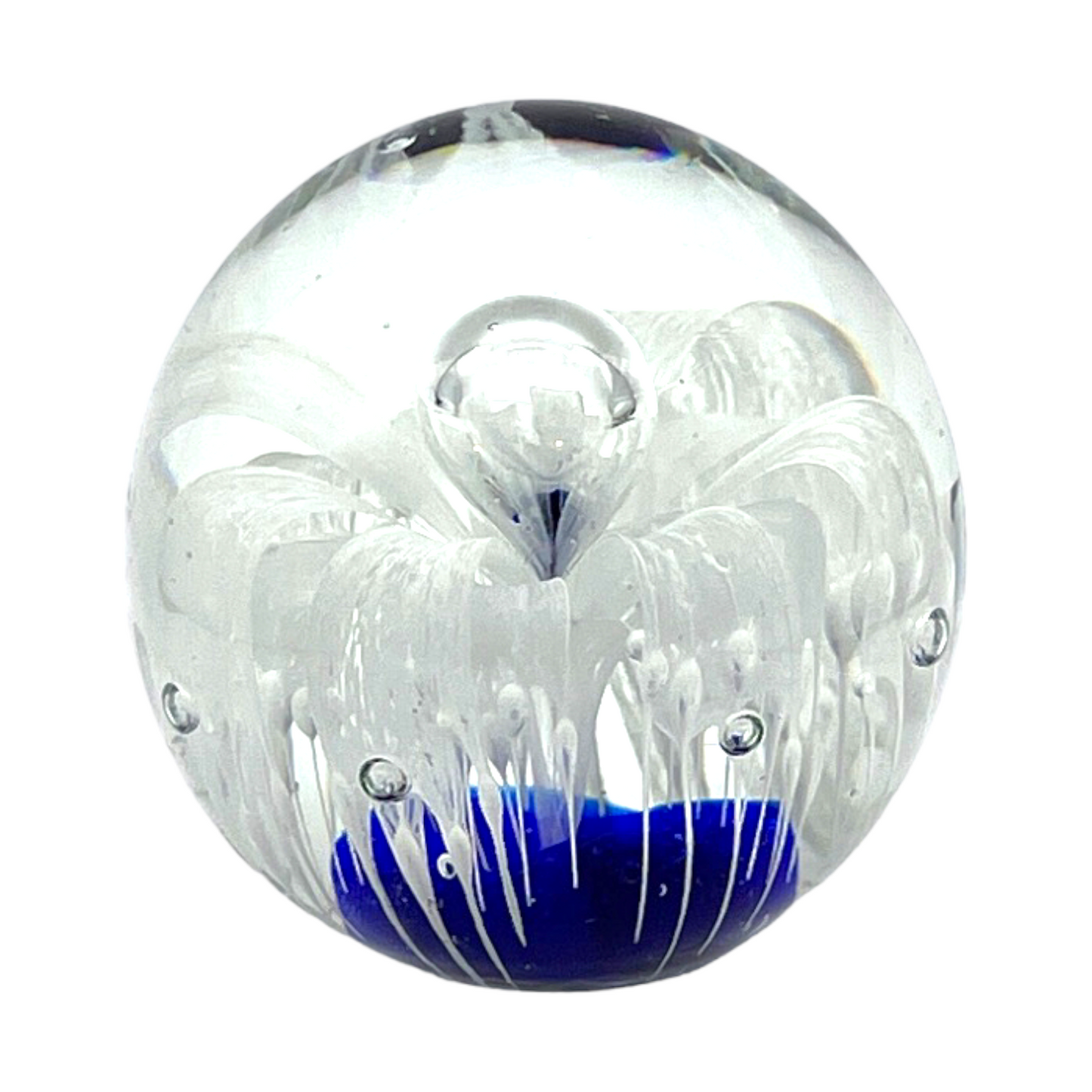 Murano Art Glass - Cobalt Blue & Thick Tracing Bubble Paperweight - 3.5"