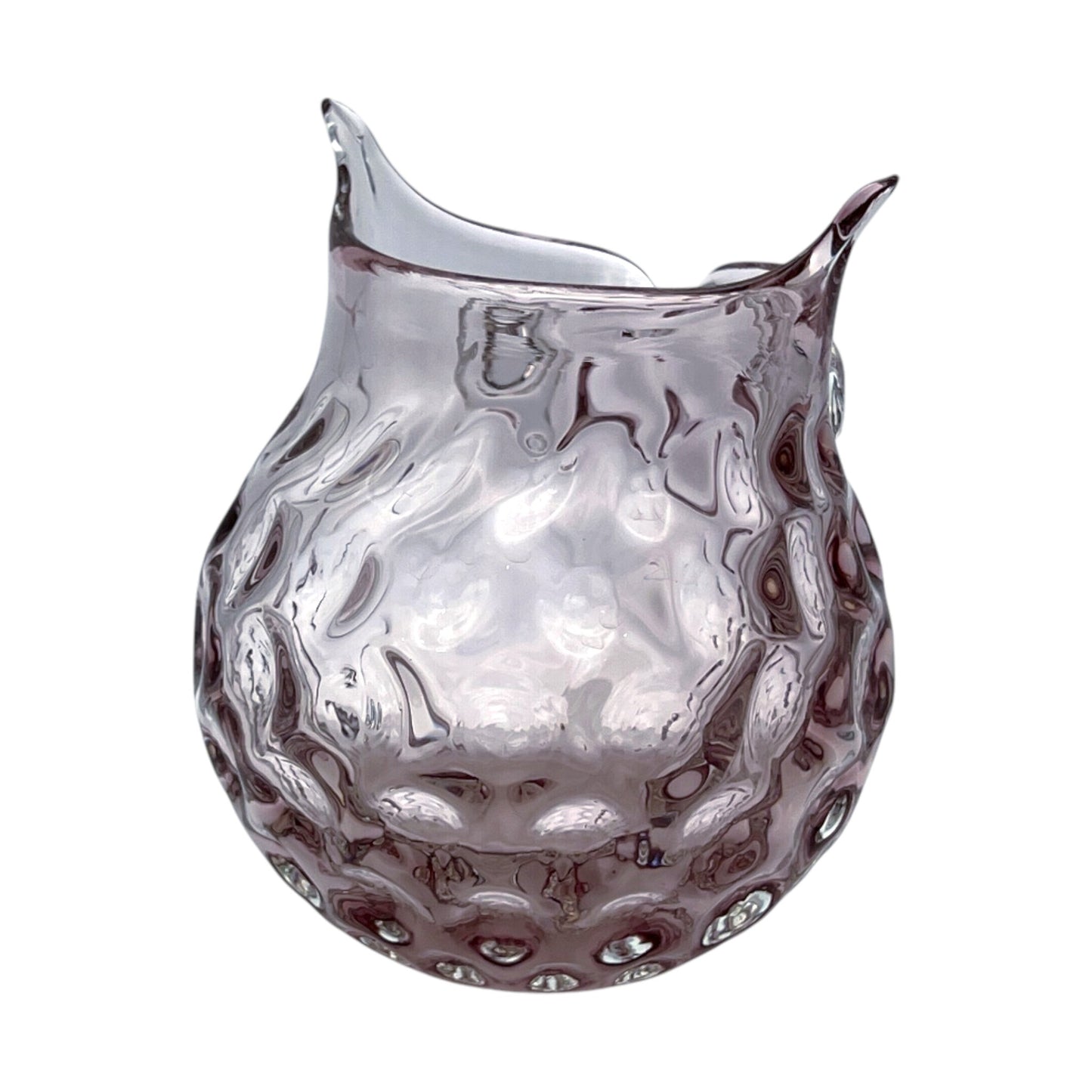 Hand Blown - Amethyst Art Glass Owl Vase - Vintage - 6.25"