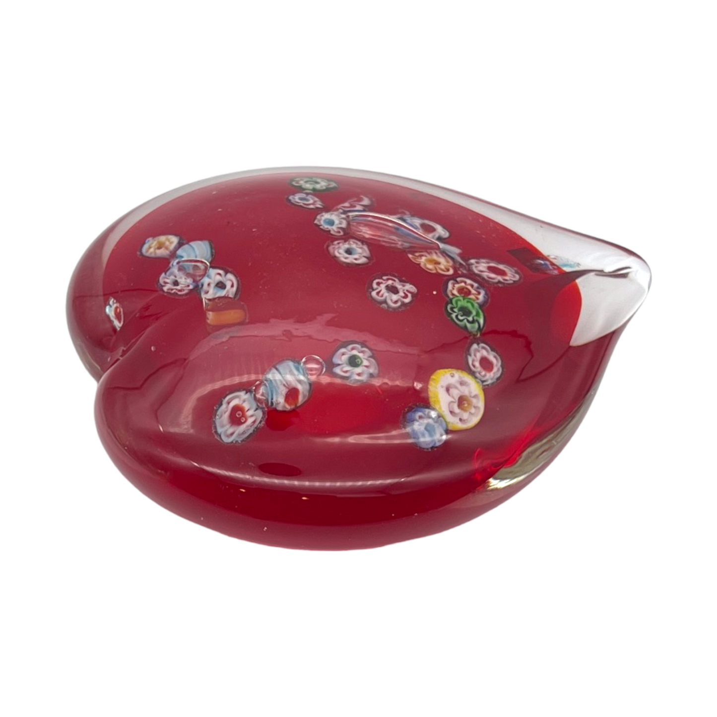 Captivating Artistry: Vibrant Millefiori Heart Paperweight - 1.5"