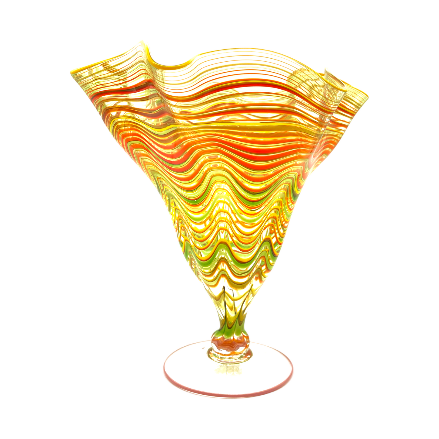 Italian Artistry - Latticinio Ruffle Top Vase - 10"