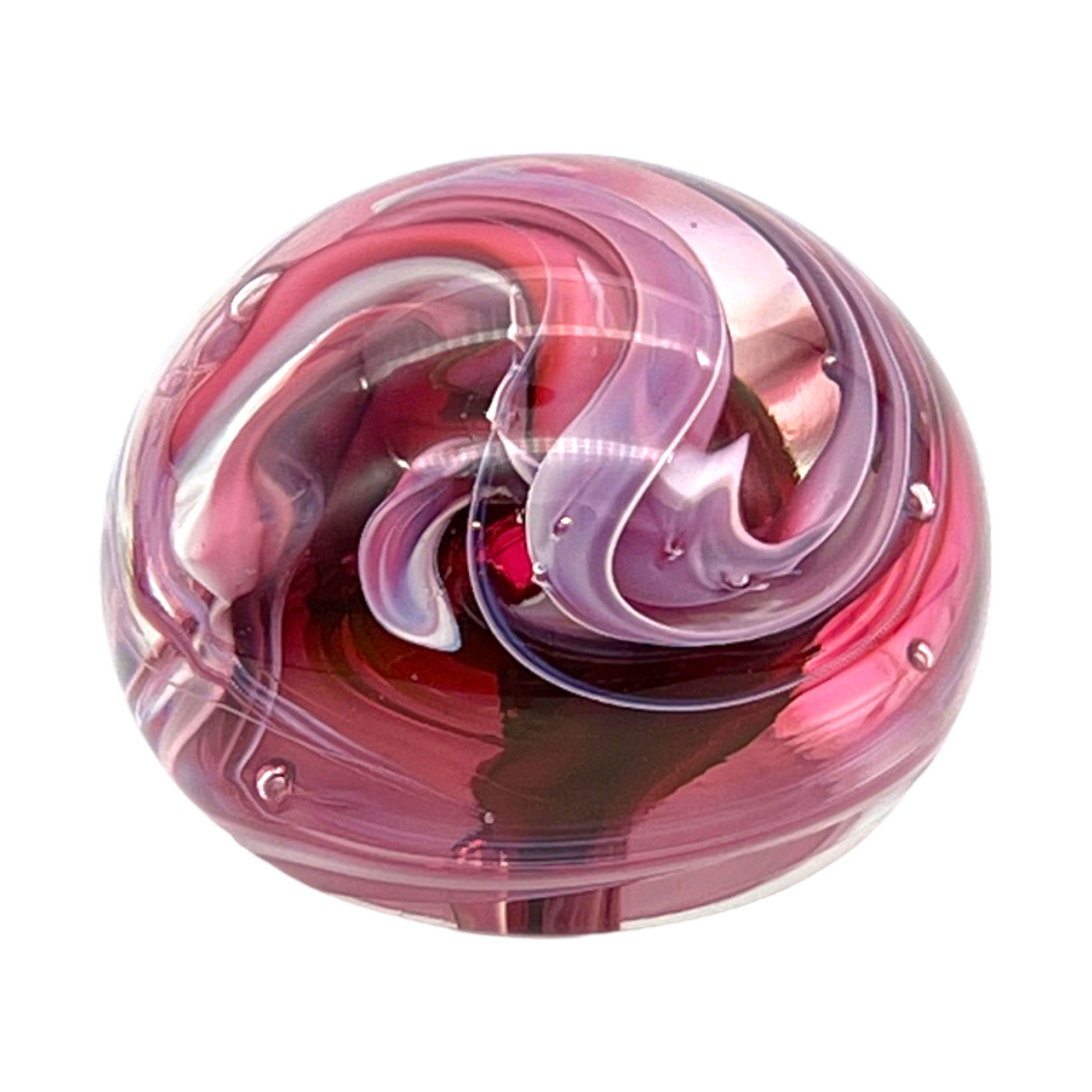 Free State Art Glass - Red Swirl Paperweight - Signed 1998 - 2.5"