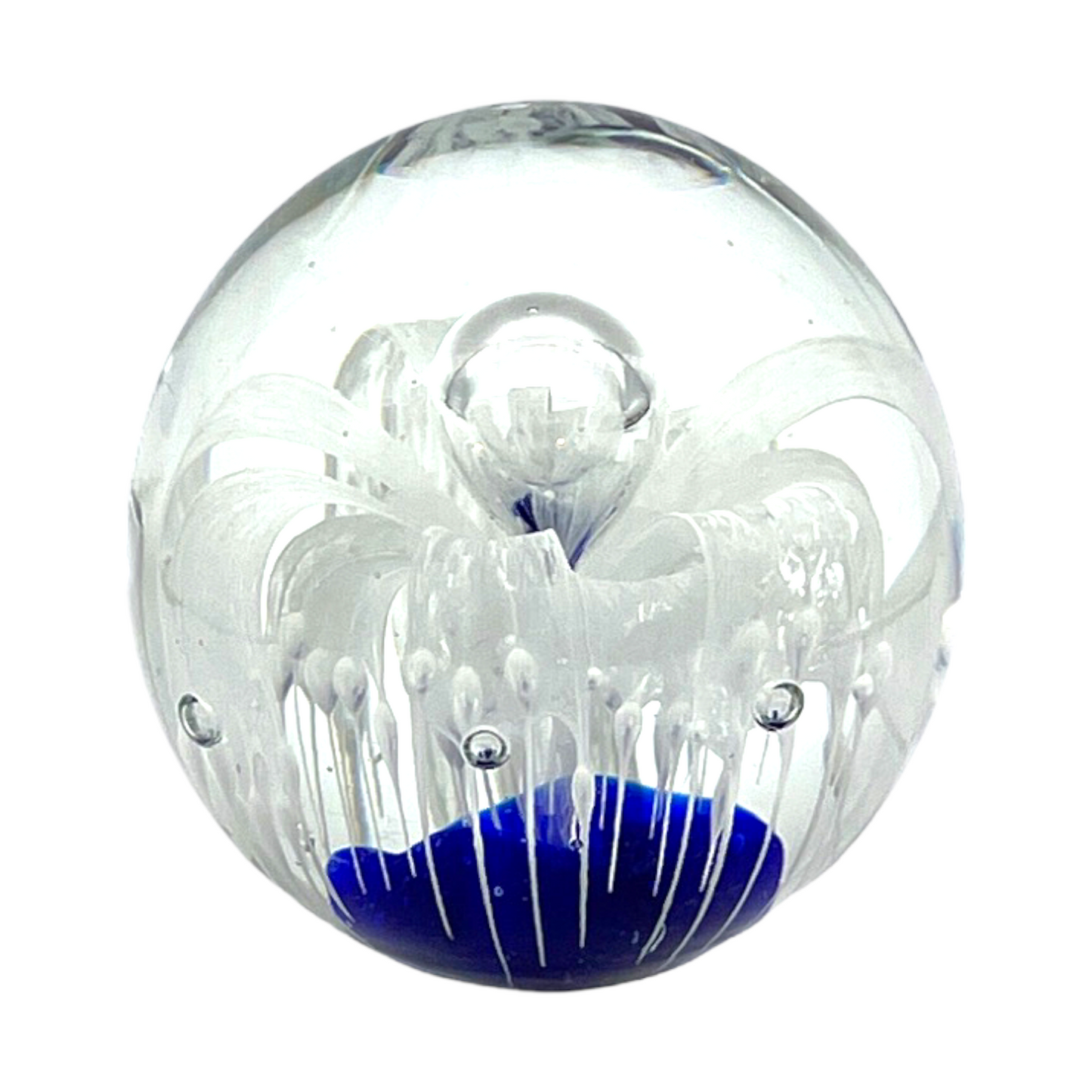 Murano Art Glass - Cobalt Blue & Thick Tracing Bubble Paperweight - 3.5"