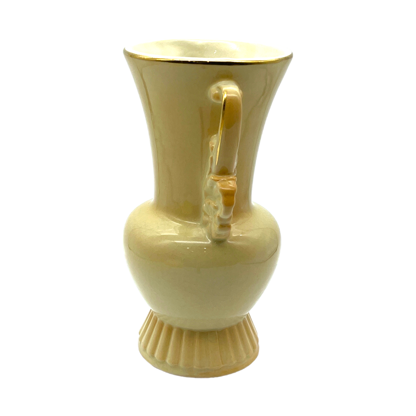 Royal Copley - Cream & Gold Trim With Floral Handle Vase - Vintage - 6.25"