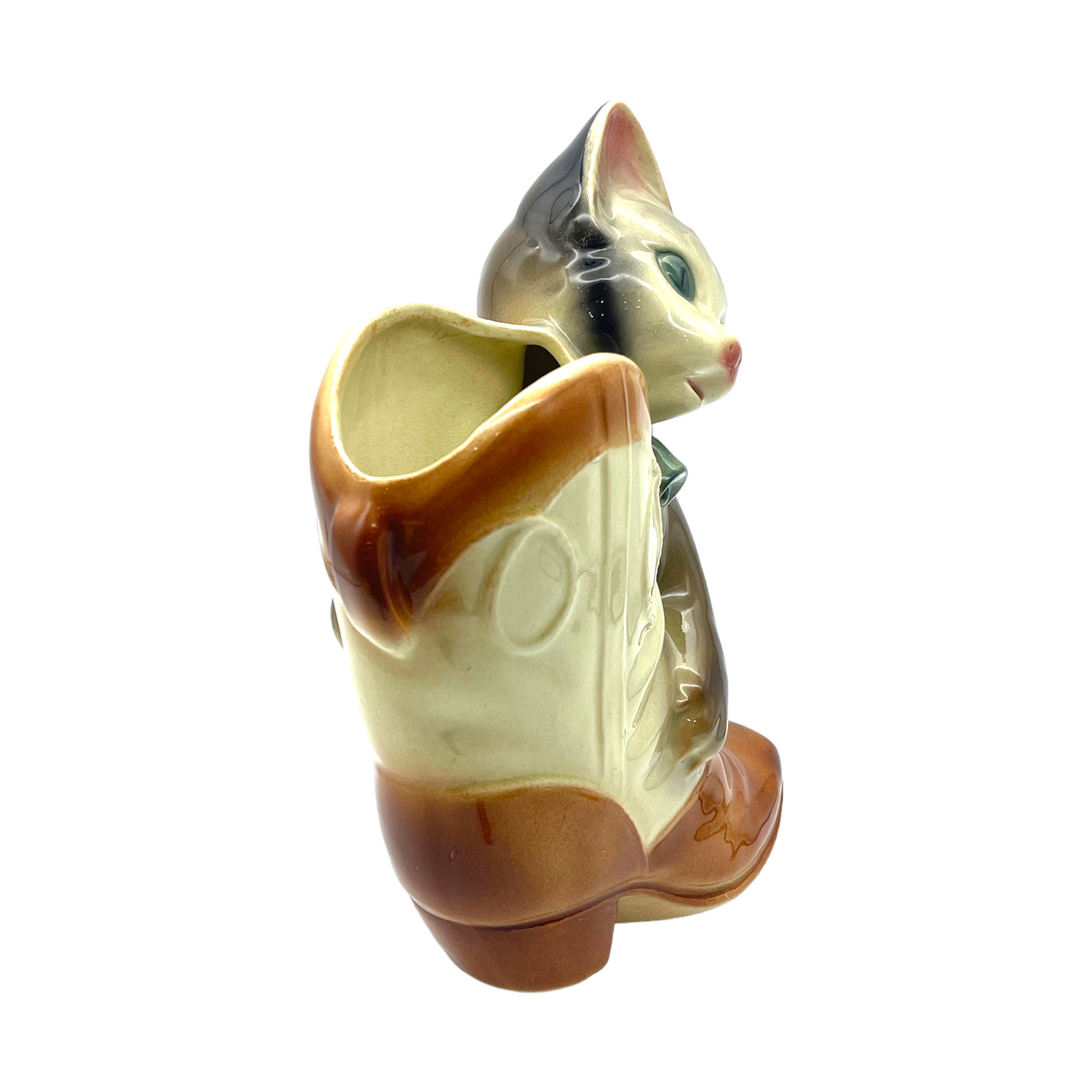 Royal Copley - Playful Kitten & Boot Planter - Vintage - 7.5"