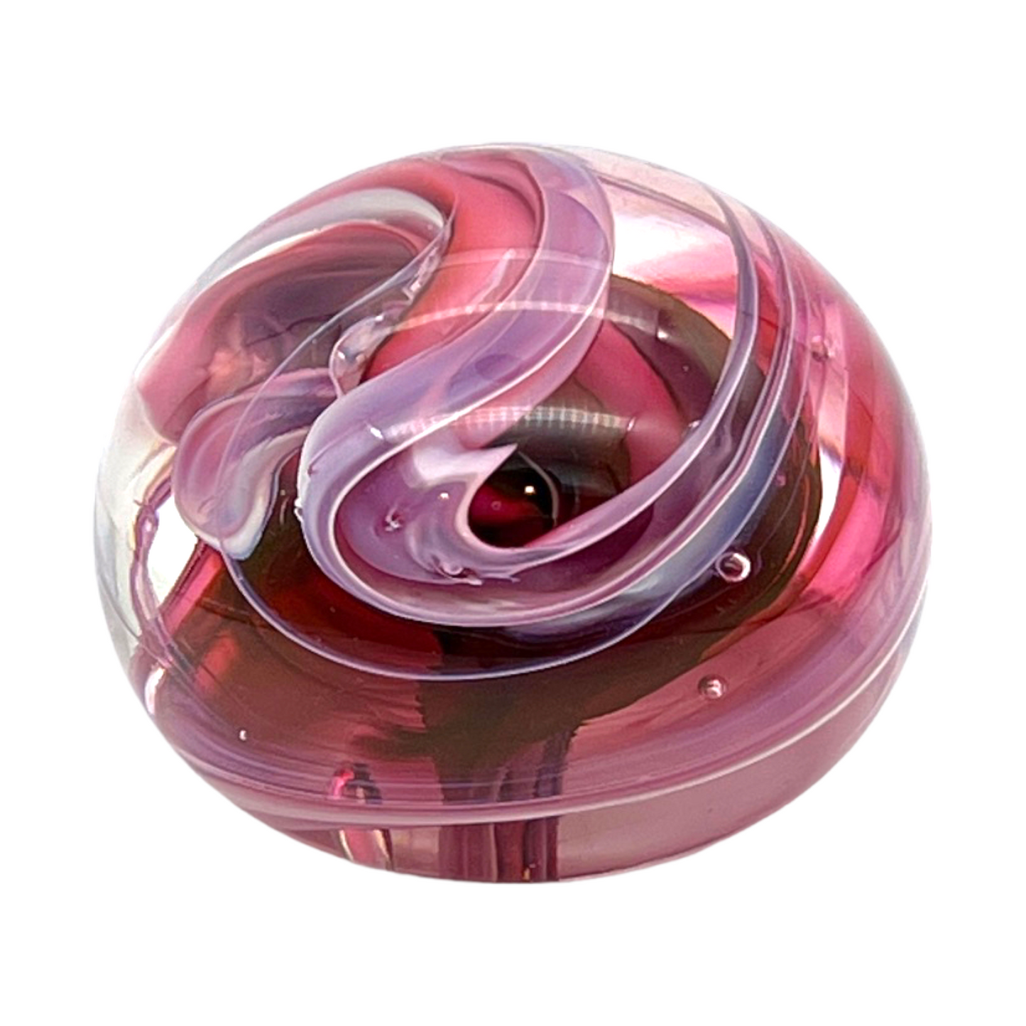 Free State Art Glass - Red Swirl Paperweight - Signed 1998 - 2.5"