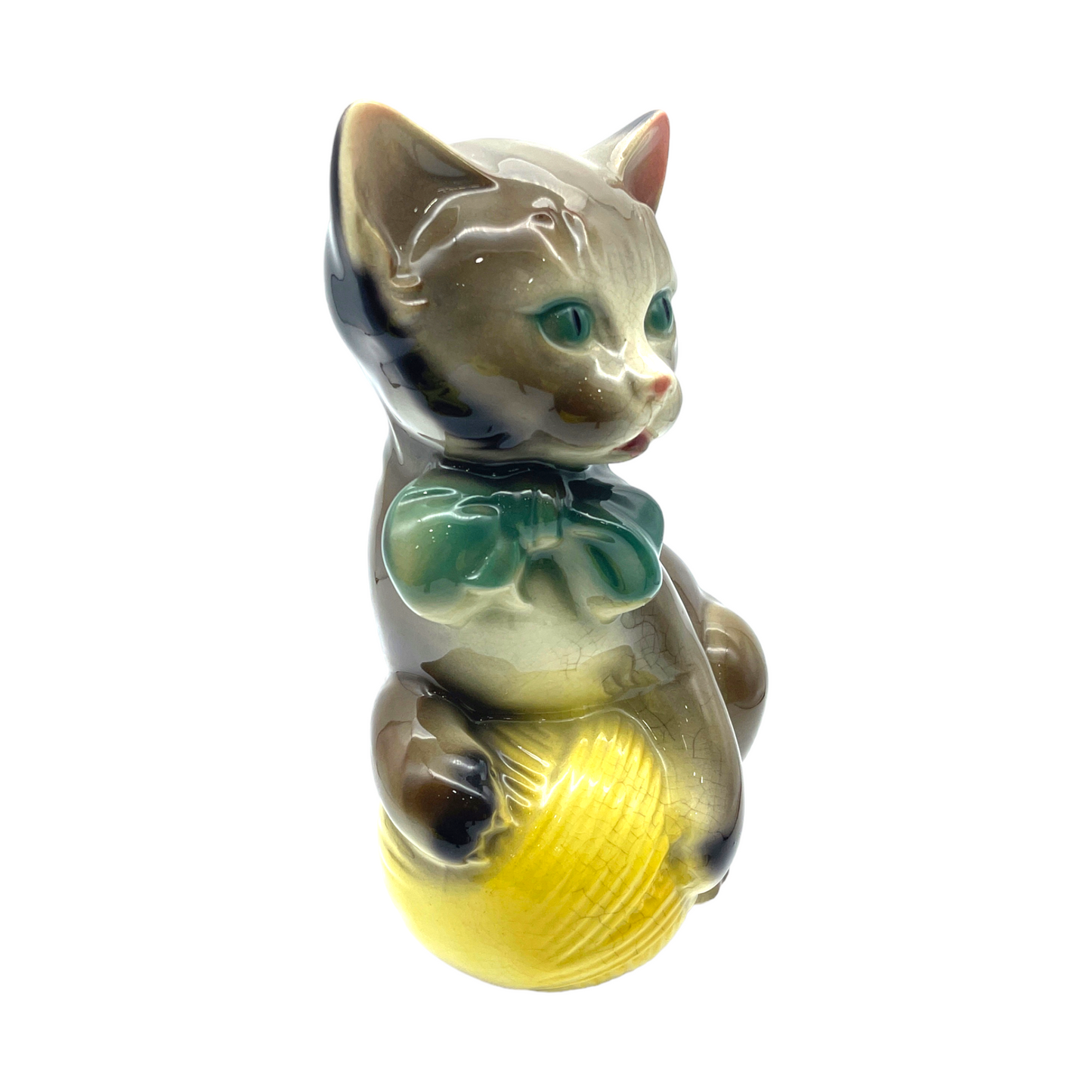 Royal Copley - Kitten With Yellow Ball Of Yarn Planter - Vintage - 8"