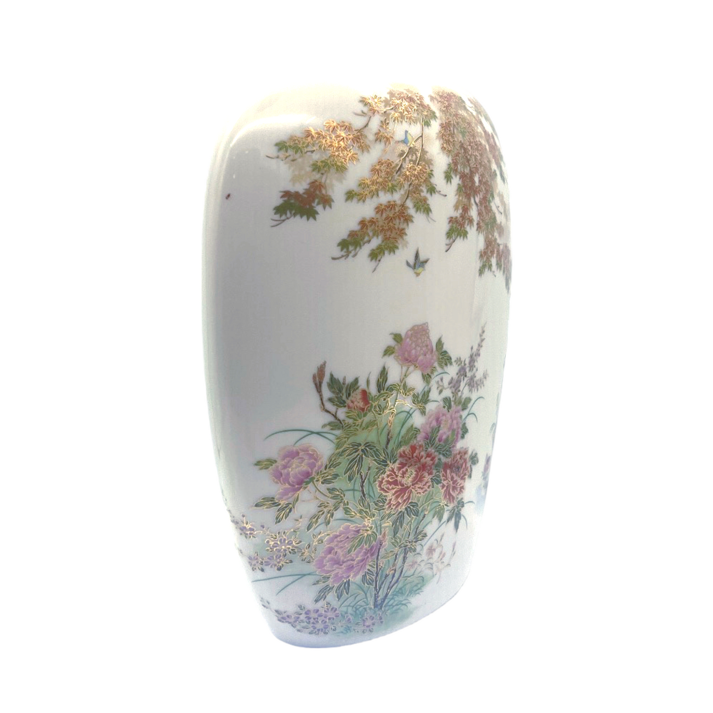 Japanese Pillow Vase - Porcelain - Hand Painted With Gold Leaf 9"