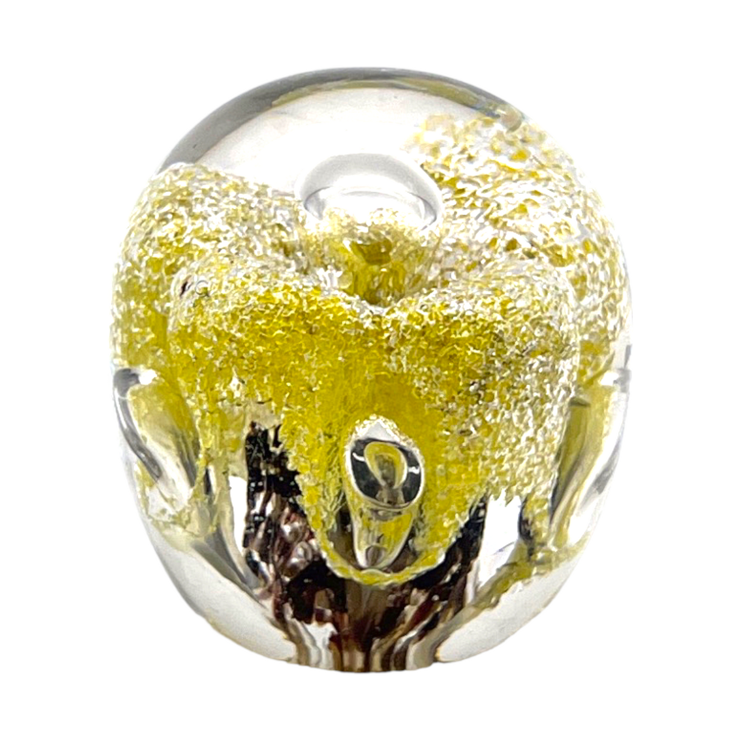 Murano Art Glass - Gold & Bubble Paperweight - 3.5"