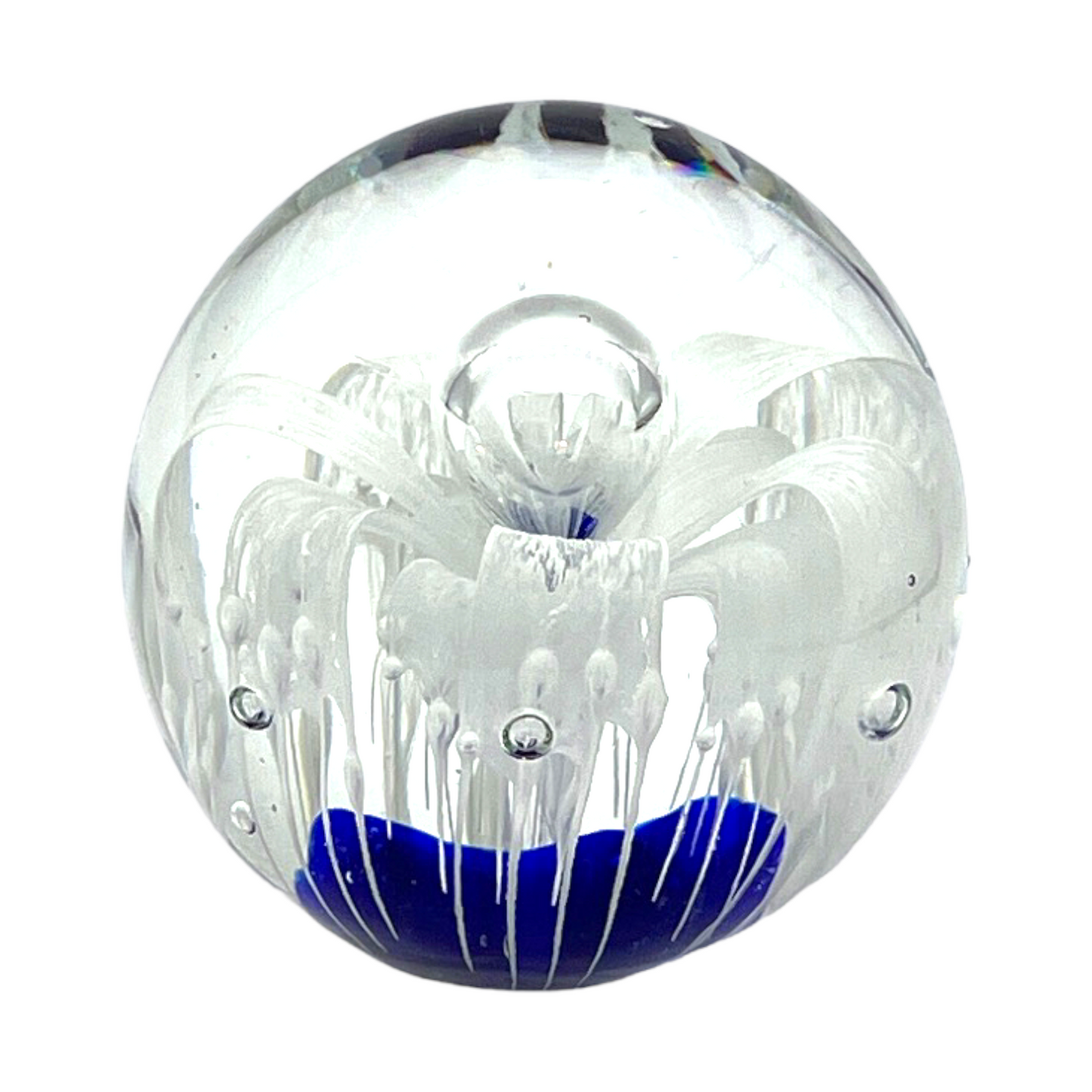 Murano Art Glass - Cobalt Blue & Thick Tracing Bubble Paperweight - 3.5"