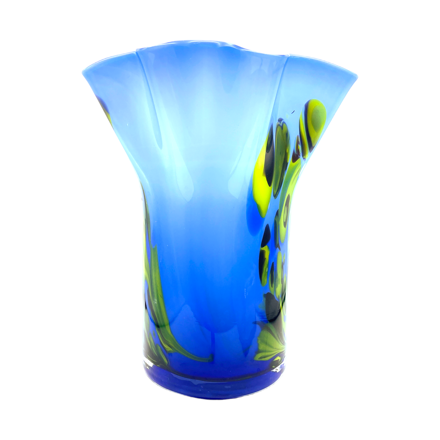 Vintage Murano Ruffled Edge Vase - Blue & Yellow Elegance