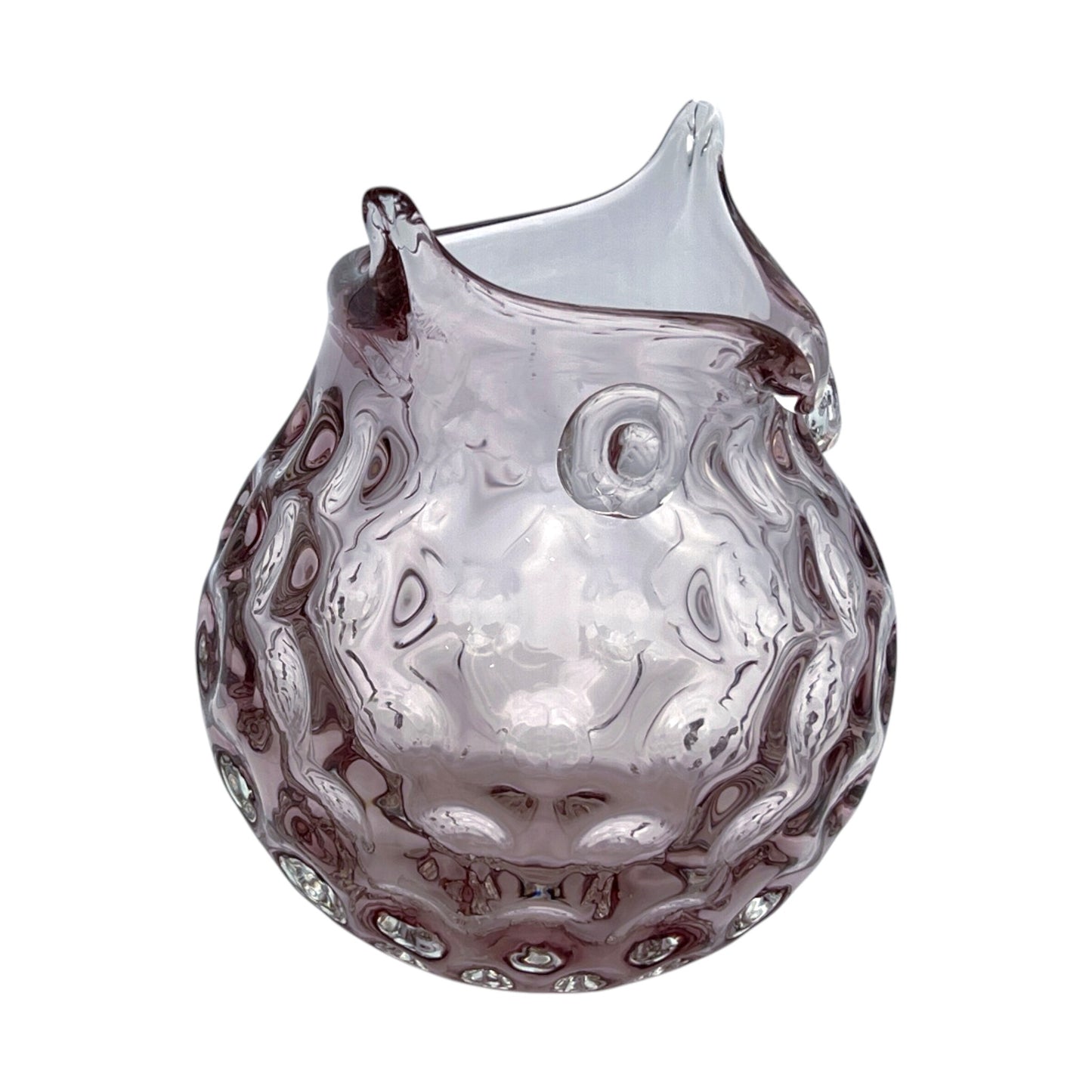 Hand Blown - Amethyst Art Glass Owl Vase - Vintage - 6.25"
