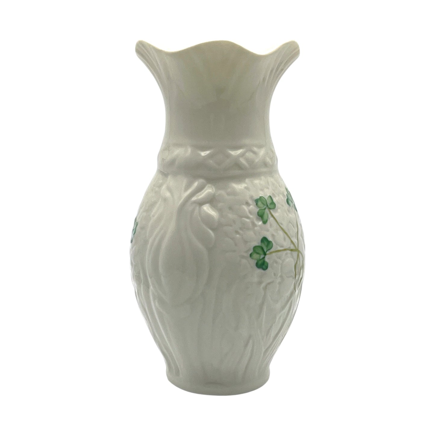 Belleek - 4 Clover Blarney Woolen Mills Vase - Ninth Mark - 7"