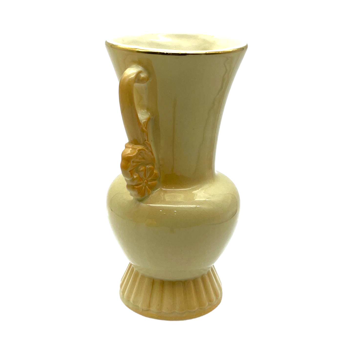 Royal Copley - Cream & Gold Trim With Floral Handle Vase - Vintage - 6.25"