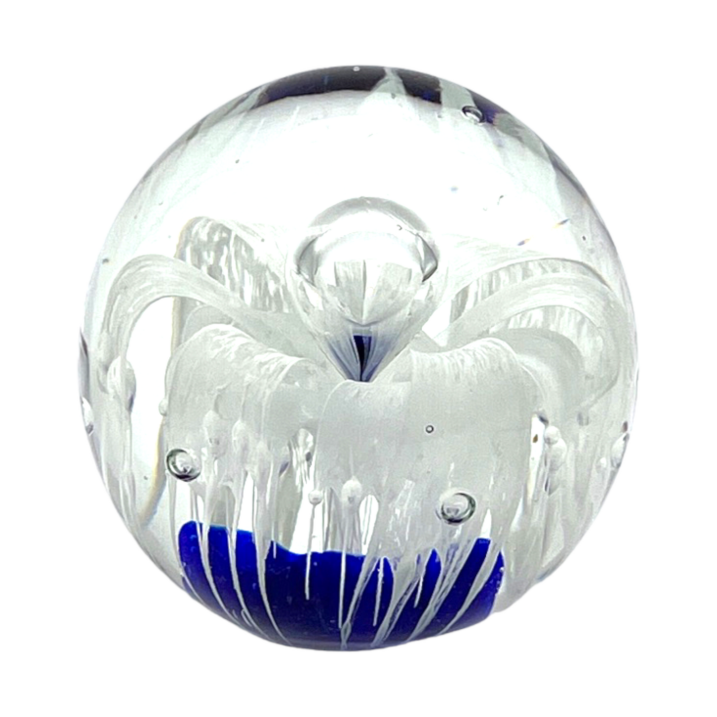 Murano Art Glass - Cobalt Blue & Thick Tracing Bubble Paperweight - 3.5"