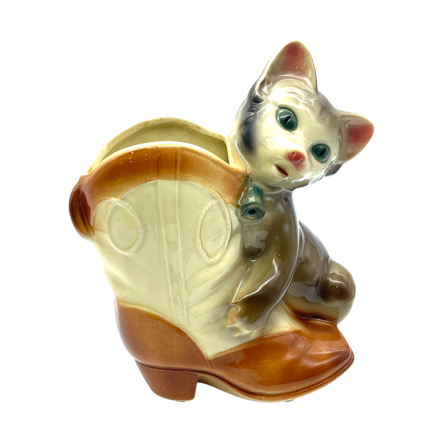 Royal Copley - Playful Kitten & Boot Planter - Vintage - 7.5"