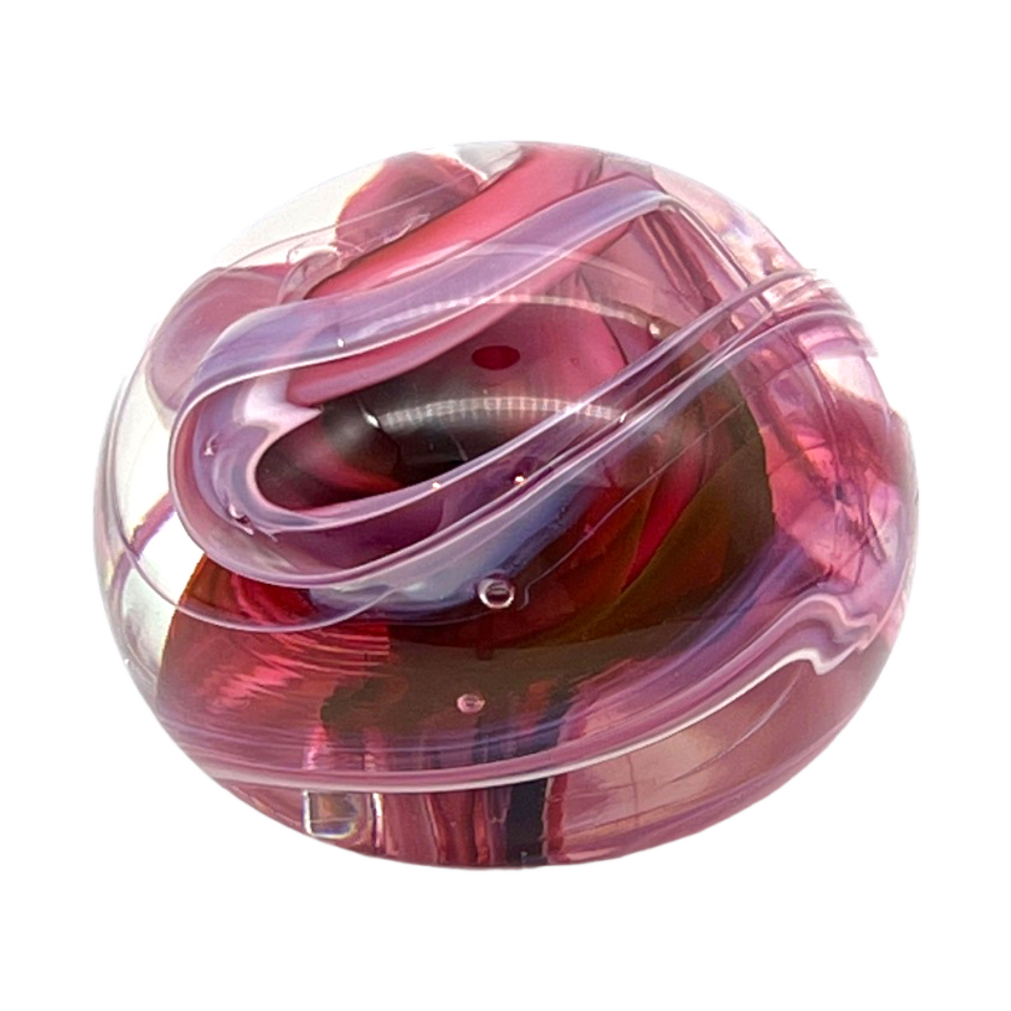 Free State Art Glass - Red Swirl Paperweight - Signed 1998 - 2.5"