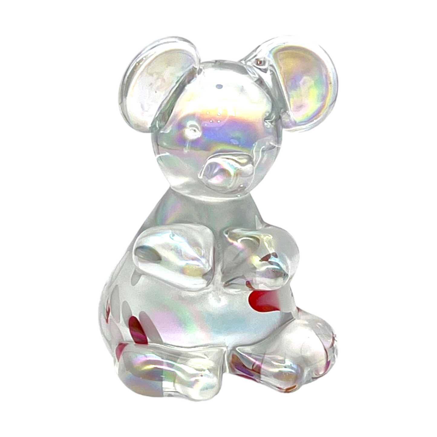 Opaline Splatter Glass Bear Sculpture - 4"