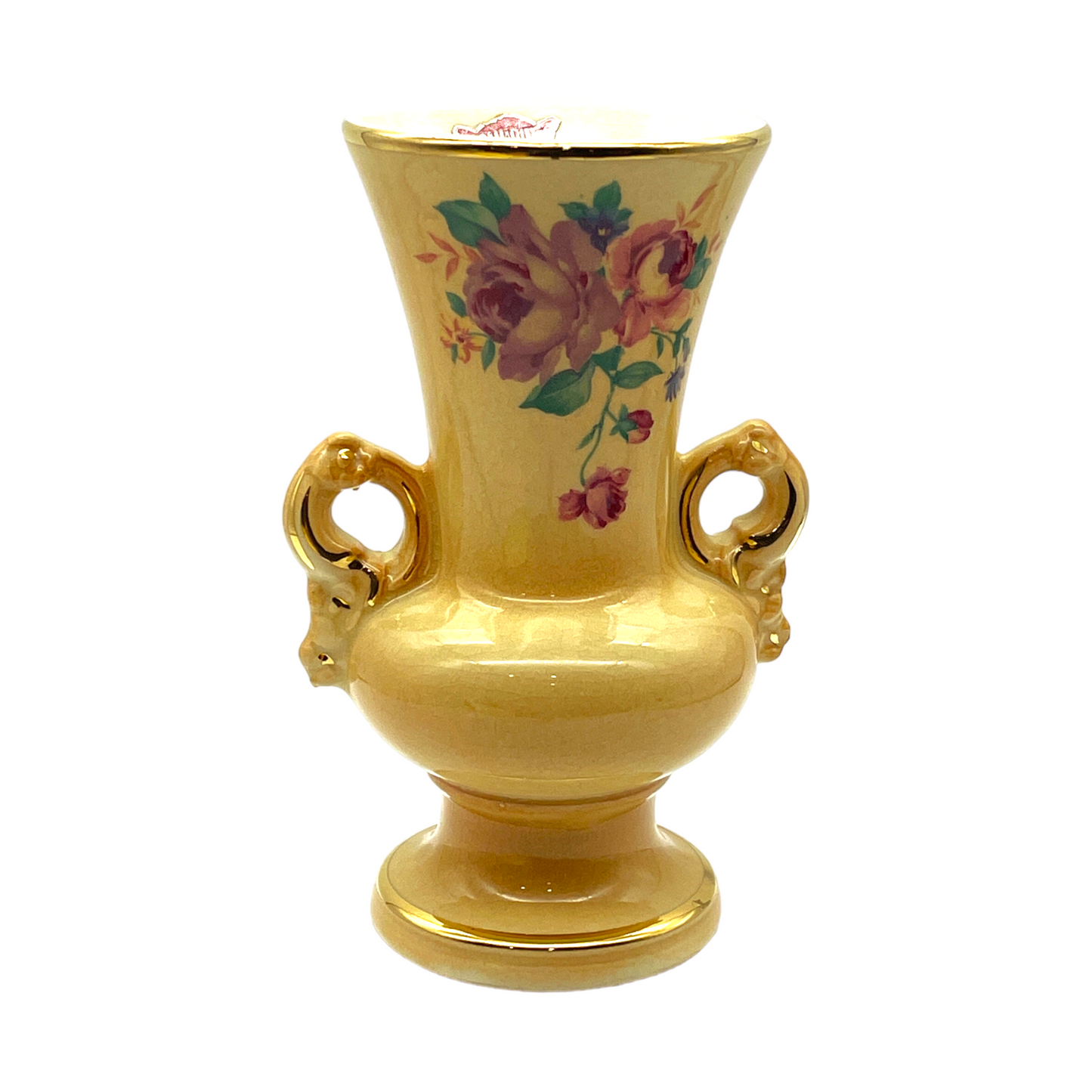 Spaulding China - Double Handle Gold Trim Osbourne Decal Vase - Vintage - 6"