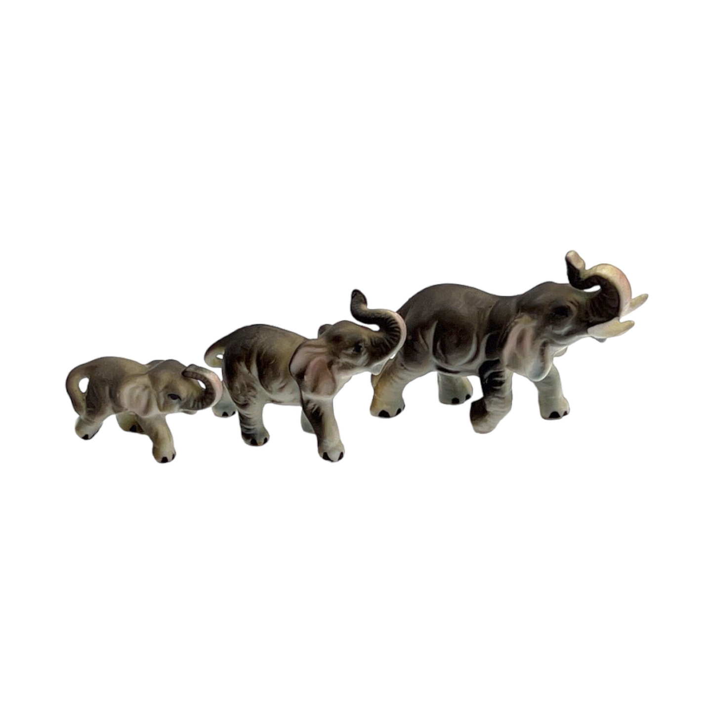 Porcelain - Elephant Family - Vintage - 3"