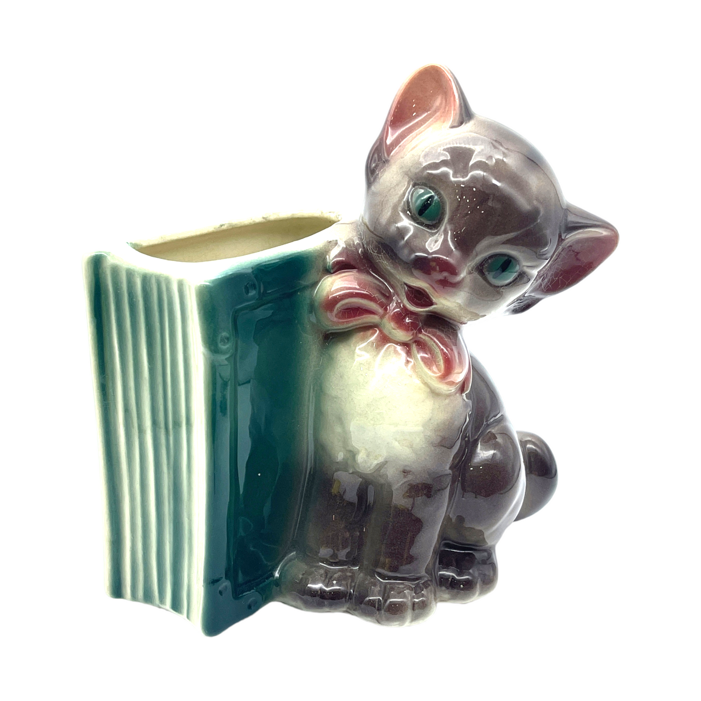 Royal Copley - Kitten & Book Planter - Vintage - 6.5"