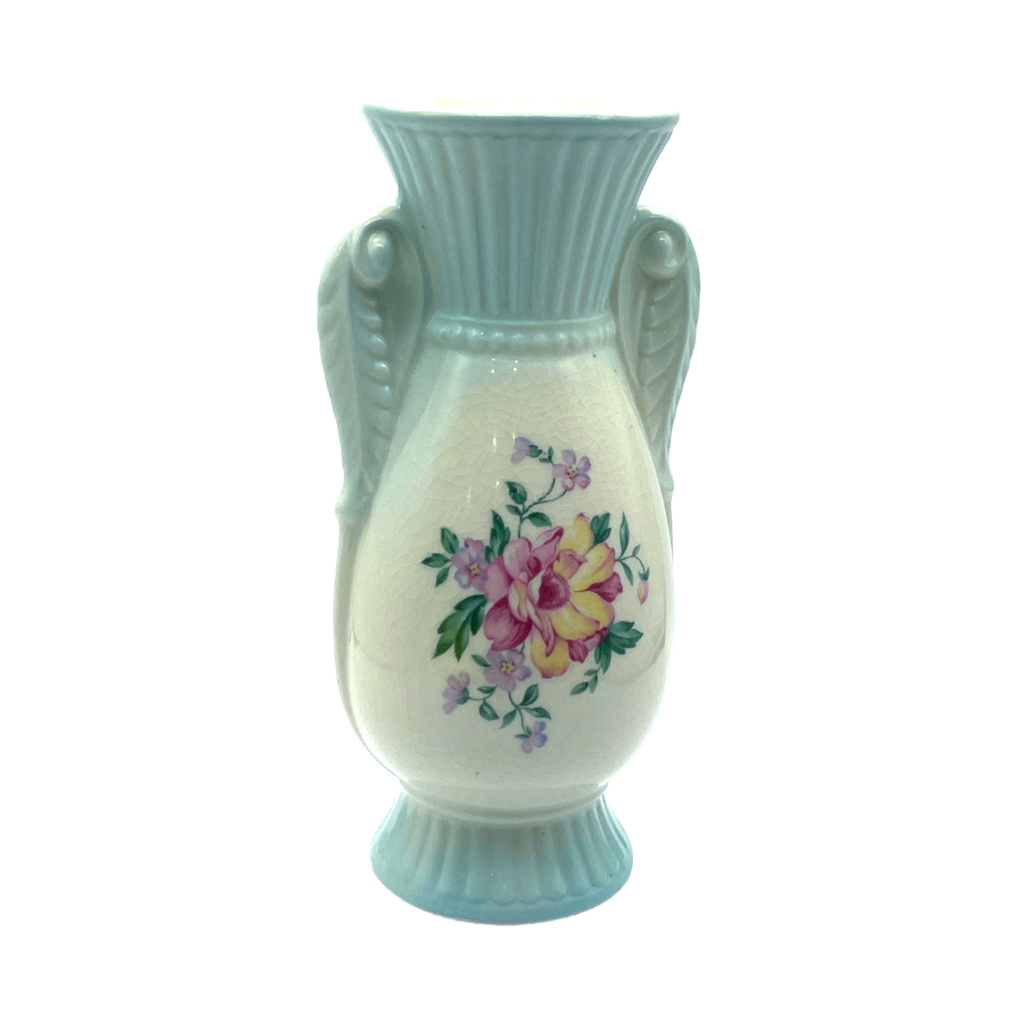 Royal Copley - Light Blue Decal Vase - Vintage - 7"