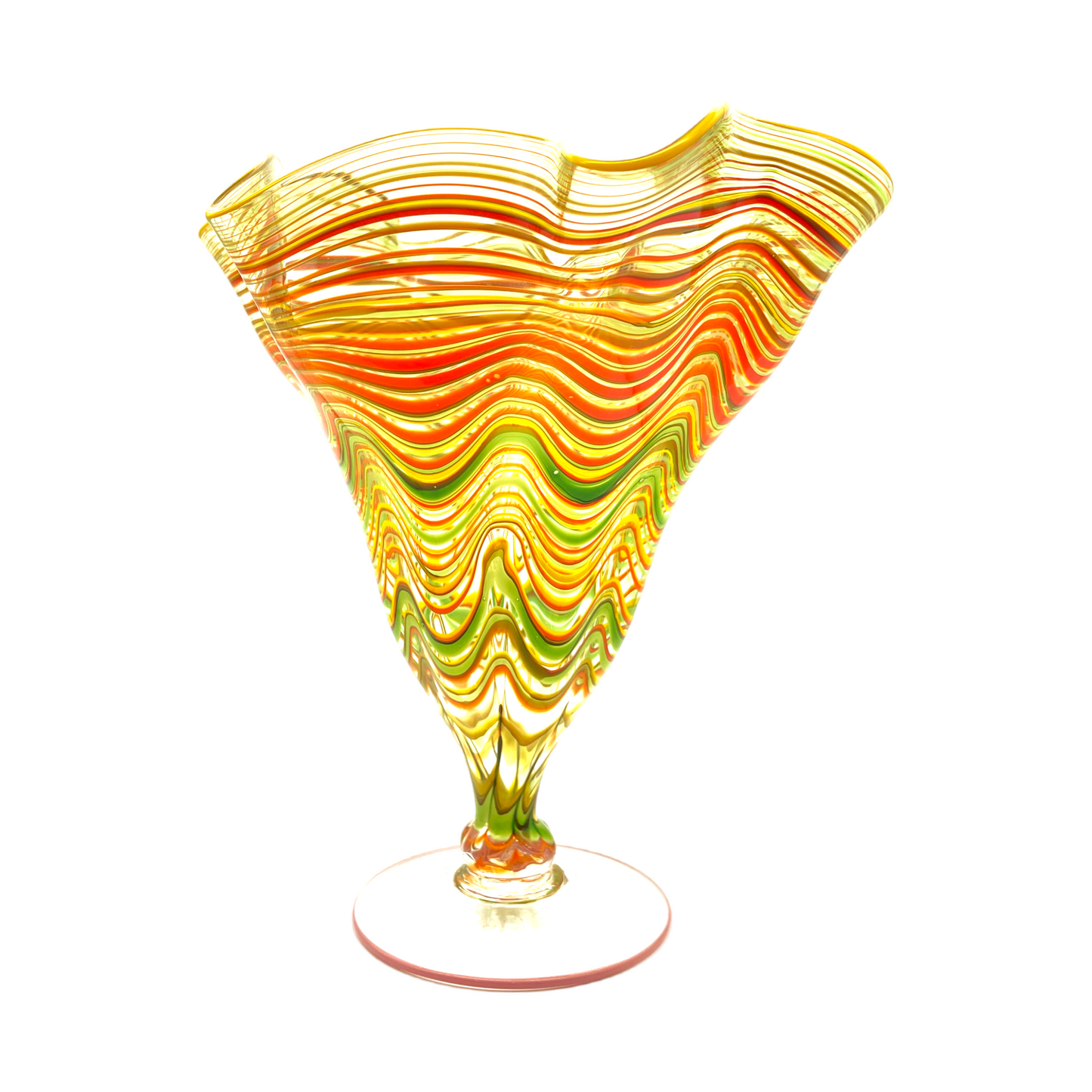 Italian Artistry - Latticinio Ruffle Top Vase - 10"